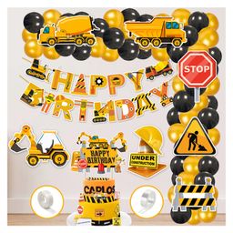 Zyozi Under Construction Theme Balloon Arc Decoration Under Construction Theme Birthday for Boys Yellow and Black Pack of 60-picture-1