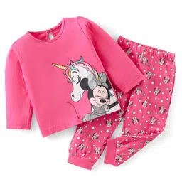 Babyhug Cotton Knit Full Sleeves Night Suit With Minnie  Mouse & Unicorn Print - Pink-picture-12