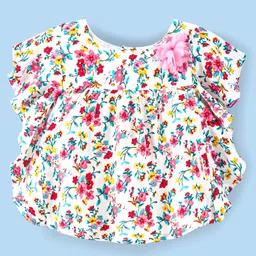 Babyhug 100%  Rayon Woven Half Sleeves Kaftan Top with Floral Print & Corsage Detailing - Multicolour-picture-18