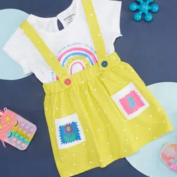 Pantaloons Baby Polka Dots & Floral Printed Dungaree With Half Sleeves Tee - White & Yellow-picture-24