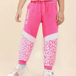Babyhug Cotton Knit Full Length Lounge Pants With Text Print - Dark Pink-picture-17