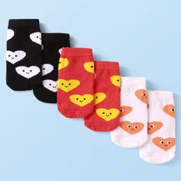 Cute Walk by Babyhug Knit Ankle Length Antibacterial Socks with Hearts Design Pack of 3 - Black Red & White-picture-35