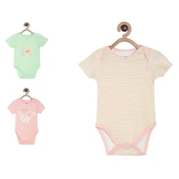 MINI KLUB Cotton Knit Pack OF 3 Half Sleeves Striped & Ice Cream Printed Onesies - Multi Colour-picture-12