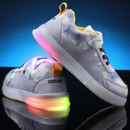 Asian Tie Dye Designed With Velcro Closure LED Sneakers - Blue-image-46