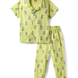 Babyhug Cotton Knit Half Sleeves Co-ords Night Suit With Animal Print - Light Yellow-picture-32