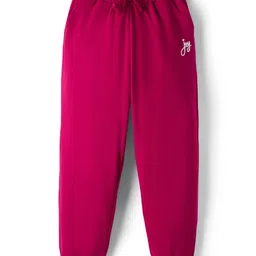 Kookie Kids India Terry Knit Full Length Joggers With Joy Print & Pockets - Red-picture-18