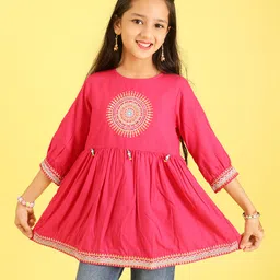 ISHTI Rayon Woven Three Fourth Sleeves Sequins Embroidered Top - Rani Pink-picture-18