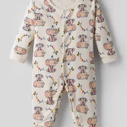 CUCUMBER Single Jersey Knit Full Sleeves Romper With Animal Print - Cream-picture-25