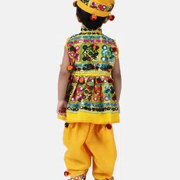 BownBee Navratri Theme Sleeveless Banjara Embroidered & Mirror Work Embellished Kediya Kurta Dhoti With Coordinating Cap - Yellow image 3