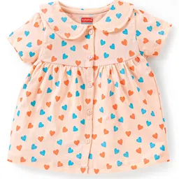 Babyhug Single Jersey Half Sleeves Pyjama Set Hearts Print - Peach image 2