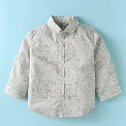 ToffyHouse 100% Cotton Woven Full Sleeves Floral Printed Shirt & Trouser Set with Bow & Suspender - Brown & Off White image 2