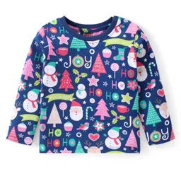 Babyhug Cotton Knit  Full Sleeves Night Suit with Christmas Theme Print - Navy Blue image 2