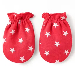 Babyhug Interlock Knit Cap Mittens & Booties Set With Star Print Red - Diameter 11 cm image 2