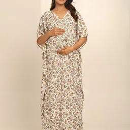 CRAFTBAZAR Floral Print Maternity Kaftan Maxi Dress-image-58