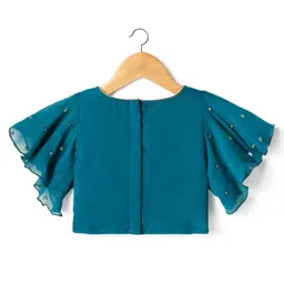 Babyhug Woven Half Sleeves Floral Embroidered Choli Lehenga & Dupatta Set - Teal Blue image 3