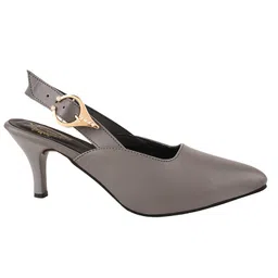 Shoetopia Solid Kitten Heel Sandals - Grey image 4