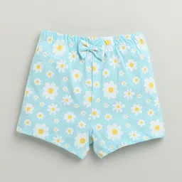BUMZEE Cotton Pack Of 2 Floral & Baby Bunny Printed Shorts - Sky Blue & Yellow image 5