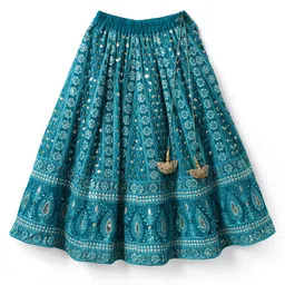 Babyhug Woven Half Sleeves Floral Embroidered Choli Lehenga & Dupatta Set - Teal Blue image 4