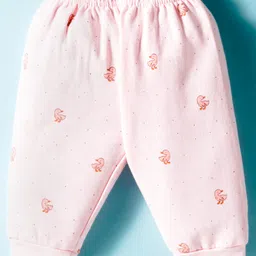 Zero Fleece Knit Full Sleeves Co-ords Front Open Winter Wear T-Shirt & Lounge Pant Set with Bird Print - Pink image 4