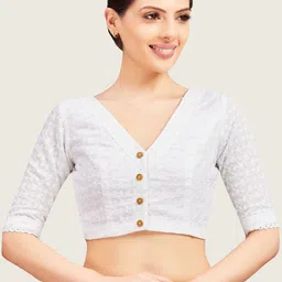 Studio Shringaar Pure Cotton Embroidered V-Neck Saree Blouse-picture-29