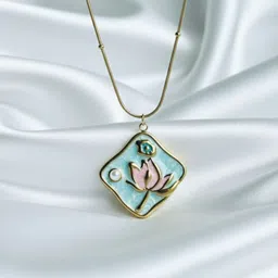 FLAURI Stainless Steel 18k Gold Plated Artificial Beaded Geometric Pendant Wiith Chain-picture-33