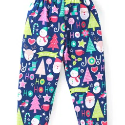 Babyhug Cotton Knit  Full Sleeves Night Suit with Christmas Theme Print - Navy Blue image 5