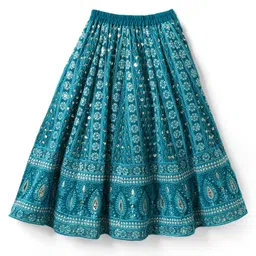 Babyhug Woven Half Sleeves Floral Embroidered Choli Lehenga & Dupatta Set - Teal Blue image 5
