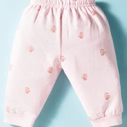 Zero Fleece Knit Full Sleeves Co-ords Front Open Winter Wear T-Shirt & Lounge Pant Set with Bird Print - Pink image 5