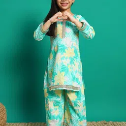 Readiprint Fashions Girls Floral Printed Regular Gotta Patti Pure Cotton Kurti with Palazzos-image-67