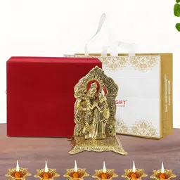 INTERNATIONAL GIFT Gold-Toned 9 Pcs Radha Krishna Showpiece With Diya Religious Gift Set-picture-13