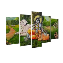 wens Velvet Laminated "Krishna Devine Art" Set of 5 Wall Art Panels image 4