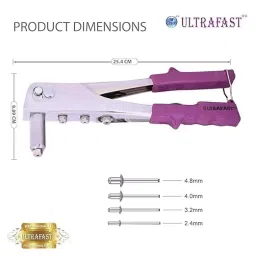 ULTRAFAST Hand Riveter 2.4 mm 3.2 mm 4 mm 4.8 mm Vioet/Silver, UF-HR40 image 2