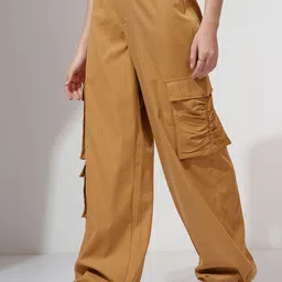 Street By Tokyo Talkies Women Cotton Loose Fit Pleated Cargos Trousers-picture-34