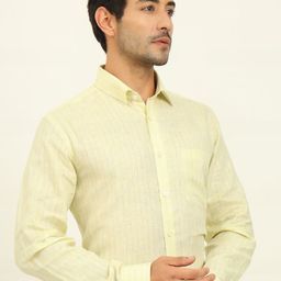 JADE BLUE Men Regular Fit Spread Collar Vertical Striped Linen Formal Shirt-picture-22