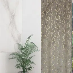 GEET CREATIONS Grey & Gold Floral Printed Room Darkening Long Door Curtain-image-36