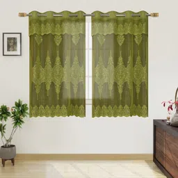 BIGGER FISH Green Set of 2 Floral Sheer Window Curtain-image-55