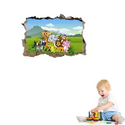 Asian royal Green & Pink Animals Printed Waterproof Wall Sticker-image-82