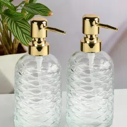 Kookee Transparent Glass Soap Dispenser Stylish Refillable Pump for Bathroom (Pack of 2) image 1
