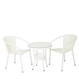 outliving Garden Patio Seating Chair And Table Set With Glass Outdoor Balcony Furniture With 1 Tables And 2 Chair Set - (White) - Rattan, 24 Inch image 2