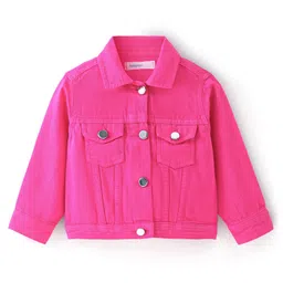 Babyoye 100% Cotton Eco Conscious Full Sleeves Solid Colored Denim Jacket - Pink-image-81