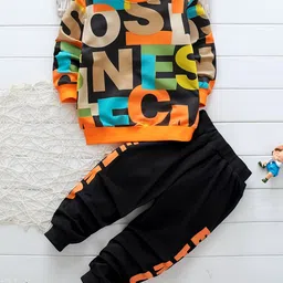 Googo Gaaga Cotton Full Sleeves Text Printed Sweatshirt With Joggers Set - Orange-picture-36