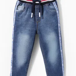 Babyhug Cotton Denim Full Length Washed Jeans with Stretch - Blue-image-1