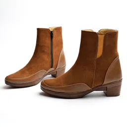 Shoetopia Solid Zipper Closure Boots - Tan image 1