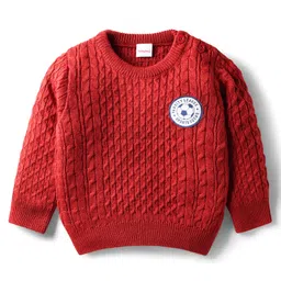 Babyhug Knit Full Sleeves Pullover Sweater with Cable Knit Design & Patch Detailing - Rust Orange-picture-13
