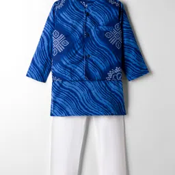 Teentaare Cotton Woven Full Sleeves Kurta Pajama Set With Floral Print - Blue-picture-14