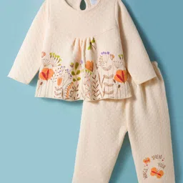 Tango Knit Full Sleeves Winter Wear Top & Pant Set With Floral Print - Cream-picture-11