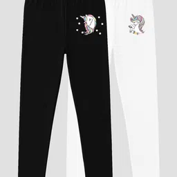 Charm n Cherish Cotton Blend Knit Pack Of 2 Unicorn Printed Leggings - Black & White-picture-31