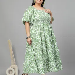 CURVE BY KASSUALLY Print Puff Sleeve Square Neck Fit & Flare Midi Dress image 2