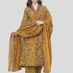 Arayna Floral Printed V-Neck Pure Cotton A-Line Kurta with Palazzo & Dupatta image 4