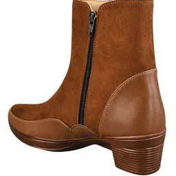 Shoetopia Solid Zipper Closure Boots - Tan image 3